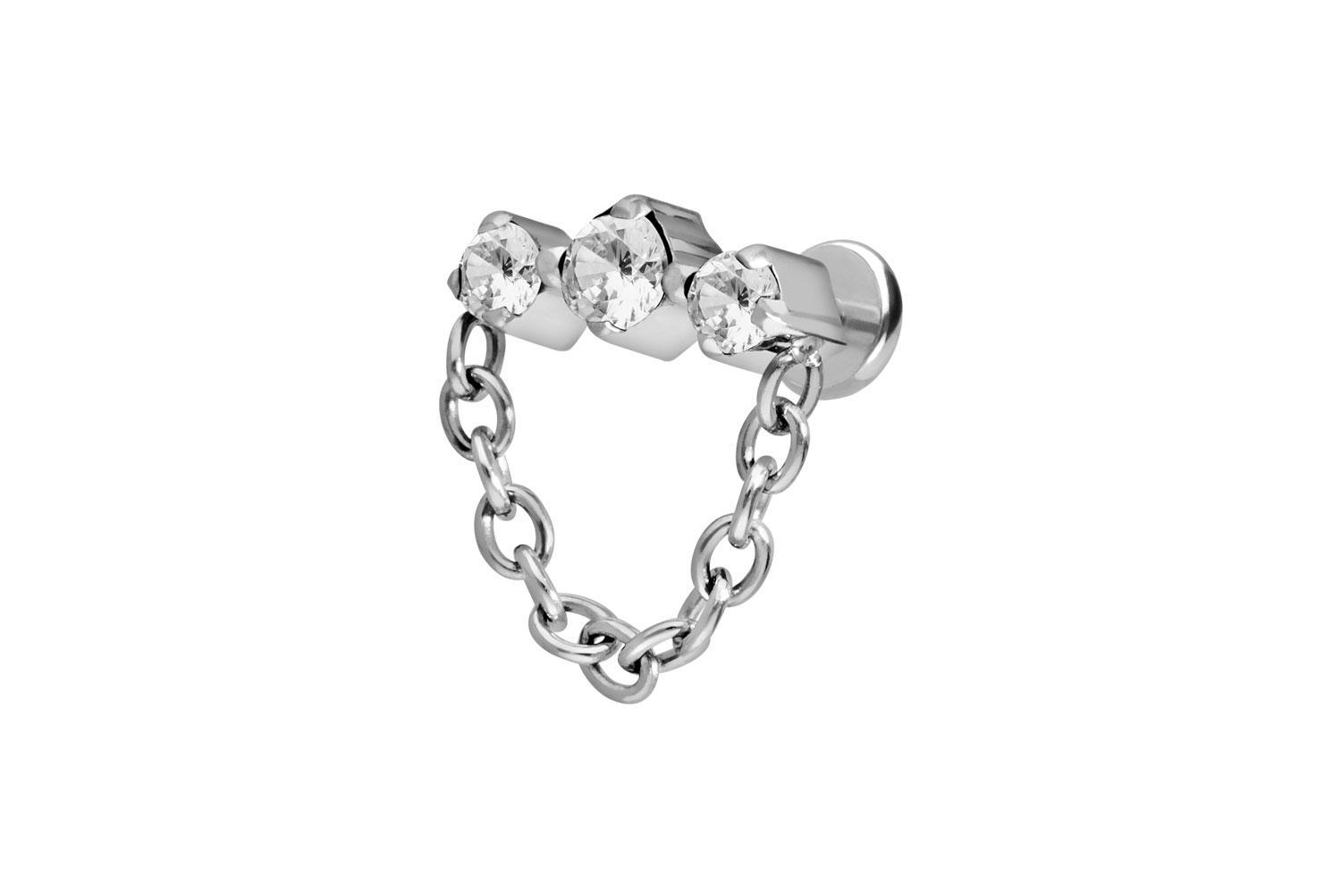 Titan Labret mit Push Fit 3 EINGEFASSTE KRISTALLE + KETTE
